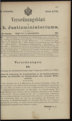 Verordnungsblatt des K.K. Justizministeriums 18970928 Seite: 1