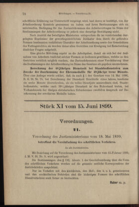 Verordnungsblatt des K.K. Justizministeriums 18990615 Seite: 1