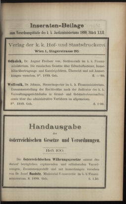 Verordnungsblatt des K.K. Justizministeriums 18991127 Seite: 27