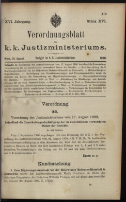 Verordnungsblatt des K.K. Justizministeriums 19000831 Seite: 1