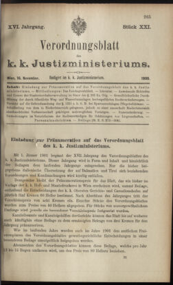 Verordnungsblatt des K.K. Justizministeriums 19001116 Seite: 1