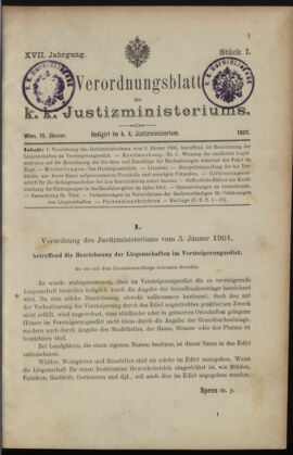 Verordnungsblatt des K.K. Justizministeriums 19010115 Seite: 1