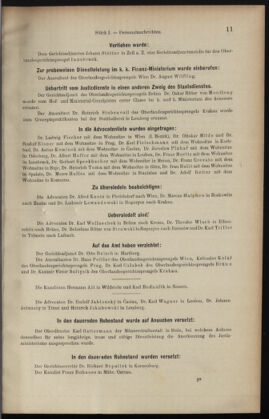 Verordnungsblatt des K.K. Justizministeriums 19010115 Seite: 11