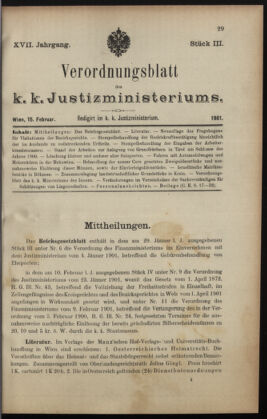 Verordnungsblatt des K.K. Justizministeriums 19010215 Seite: 1