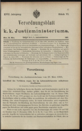 Verordnungsblatt des K.K. Justizministeriums 19010329 Seite: 1