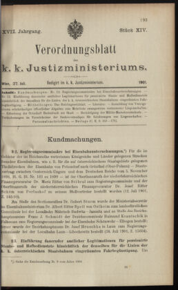 Verordnungsblatt des K.K. Justizministeriums 19010727 Seite: 1