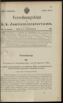 Verordnungsblatt des K.K. Justizministeriums 19010918 Seite: 1