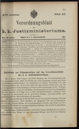 Verordnungsblatt des K.K. Justizministeriums 19011030 Seite: 1