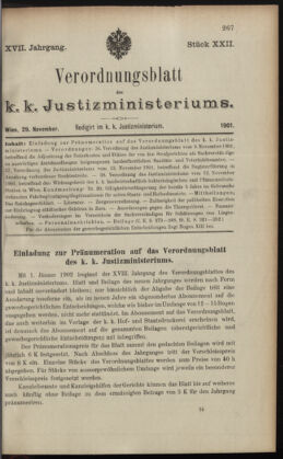 Verordnungsblatt des K.K. Justizministeriums 19011129 Seite: 1