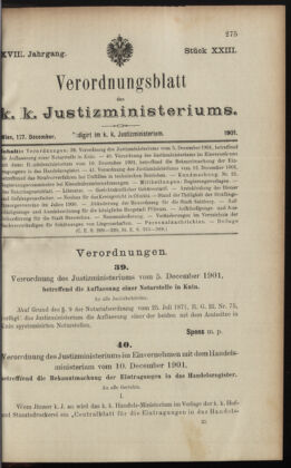 Verordnungsblatt des K.K. Justizministeriums 19011217 Seite: 1