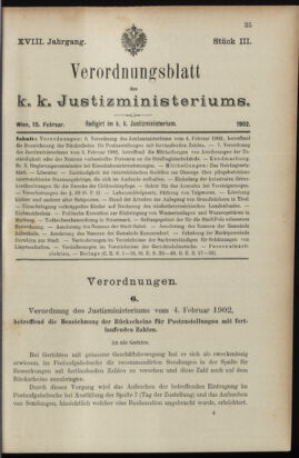 Verordnungsblatt des K.K. Justizministeriums 19020215 Seite: 1