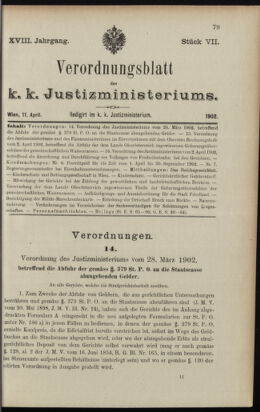 Verordnungsblatt des K.K. Justizministeriums 19020411 Seite: 1