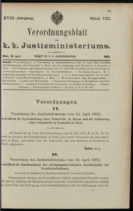 Verordnungsblatt des K.K. Justizministeriums 19020428 Seite: 1