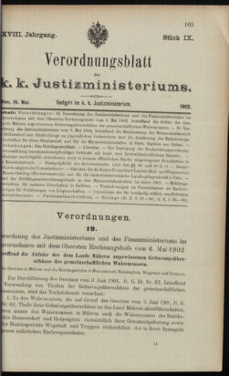 Verordnungsblatt des K.K. Justizministeriums 19020515 Seite: 1