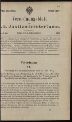 Verordnungsblatt des K.K. Justizministeriums 19020731 Seite: 1