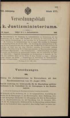 Verordnungsblatt des K.K. Justizministeriums 19020829 Seite: 1