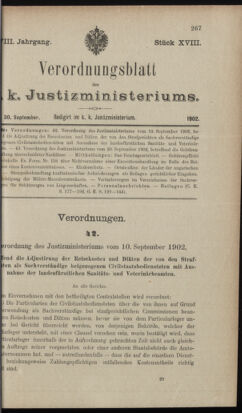 Verordnungsblatt des K.K. Justizministeriums 19020930 Seite: 1