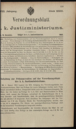 Verordnungsblatt des K.K. Justizministeriums 19021219 Seite: 1