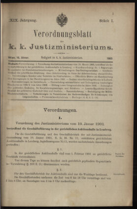 Verordnungsblatt des K.K. Justizministeriums 19030116 Seite: 1