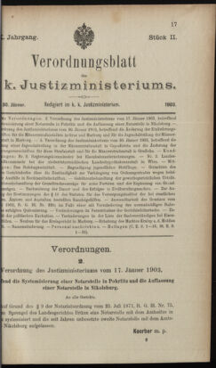 Verordnungsblatt des K.K. Justizministeriums 19030130 Seite: 21