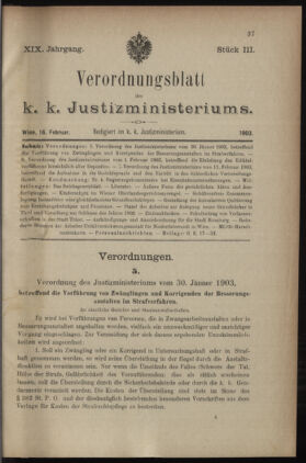 Verordnungsblatt des K.K. Justizministeriums 19030216 Seite: 1