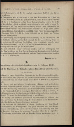 Verordnungsblatt des K.K. Justizministeriums 19030216 Seite: 19