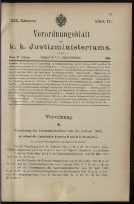 Verordnungsblatt des K.K. Justizministeriums 19030227 Seite: 1