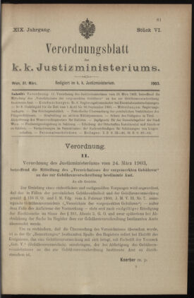 Verordnungsblatt des K.K. Justizministeriums 19030331 Seite: 1