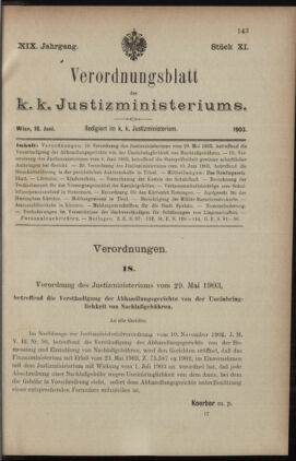 Verordnungsblatt des K.K. Justizministeriums 19030616 Seite: 1