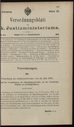 Verordnungsblatt des K.K. Justizministeriums 19030616 Seite: 19