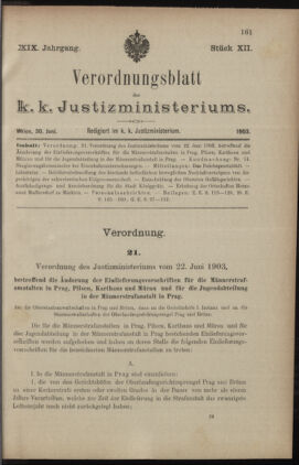 Verordnungsblatt des K.K. Justizministeriums 19030630 Seite: 1