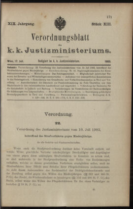 Verordnungsblatt des K.K. Justizministeriums 19030717 Seite: 1