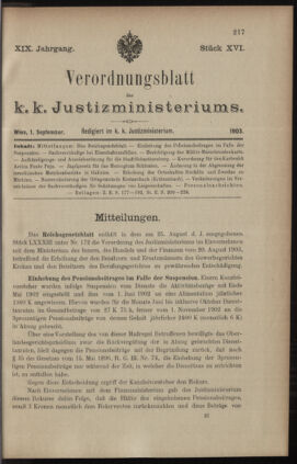 Verordnungsblatt des K.K. Justizministeriums 19030901 Seite: 1