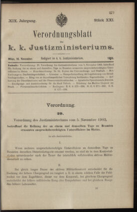 Verordnungsblatt des K.K. Justizministeriums 19031116 Seite: 1