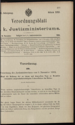 Verordnungsblatt des K.K. Justizministeriums 19031116 Seite: 11