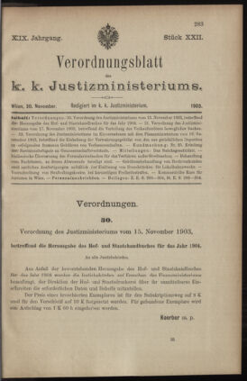 Verordnungsblatt des K.K. Justizministeriums 19031130 Seite: 1