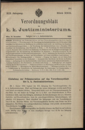 Verordnungsblatt des K.K. Justizministeriums 19031219 Seite: 1