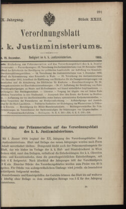 Verordnungsblatt des K.K. Justizministeriums 19031219 Seite: 19