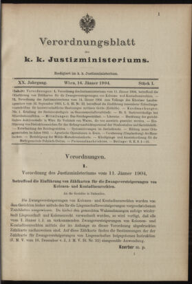 Verordnungsblatt des K.K. Justizministeriums 19040116 Seite: 1