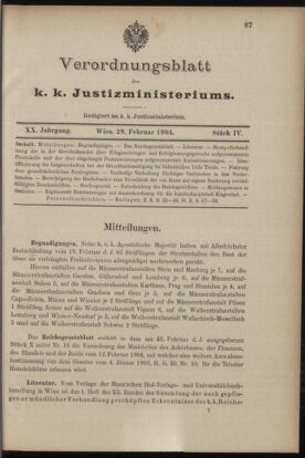 Verordnungsblatt des K.K. Justizministeriums 19040229 Seite: 1