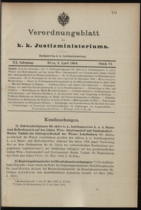 Verordnungsblatt des K.K. Justizministeriums 19040402 Seite: 1