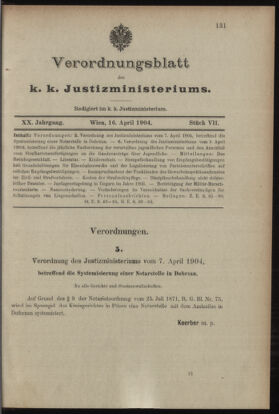 Verordnungsblatt des K.K. Justizministeriums 19040416 Seite: 1