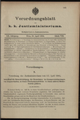 Verordnungsblatt des K.K. Justizministeriums 19040430 Seite: 1