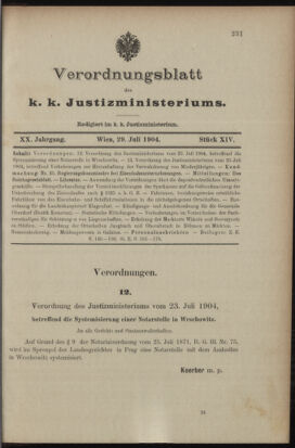 Verordnungsblatt des K.K. Justizministeriums 19040729 Seite: 1