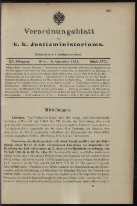 Verordnungsblatt des K.K. Justizministeriums 19040916 Seite: 1