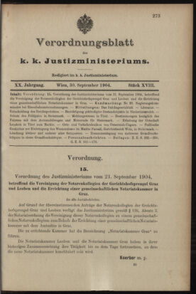 Verordnungsblatt des K.K. Justizministeriums 19040930 Seite: 1