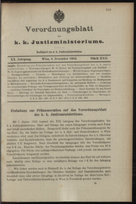 Verordnungsblatt des K.K. Justizministeriums 19041206 Seite: 1