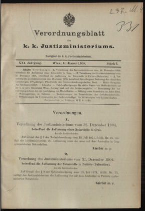 Verordnungsblatt des K.K. Justizministeriums 19050114 Seite: 1