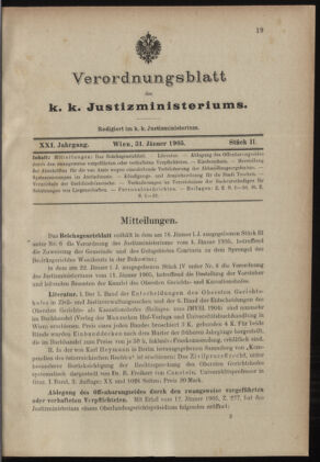 Verordnungsblatt des K.K. Justizministeriums 19050131 Seite: 1