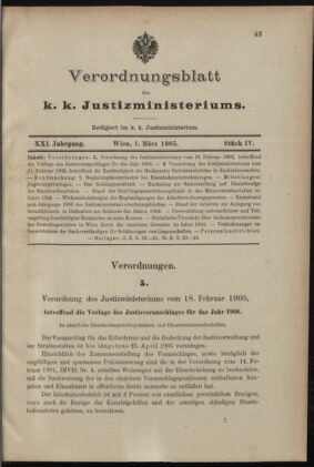 Verordnungsblatt des K.K. Justizministeriums 19050301 Seite: 1